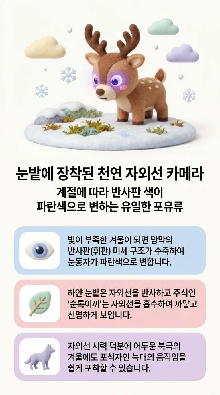 눈밭에 장착된 천연 자외선 카메라 — 계절에 따라 반사판 색이 파란색으로 변하는 유일한 포유류