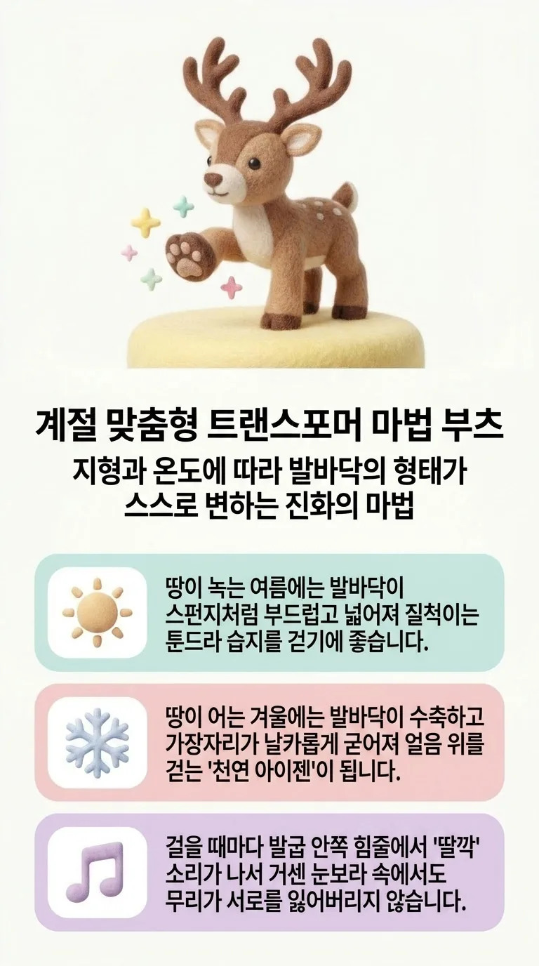 계절 맞춤형 트랜스포머 마법 부츠 — 지형과 온도에 따라 발바닥의 형태가 스스로 변하는 진화의 마법