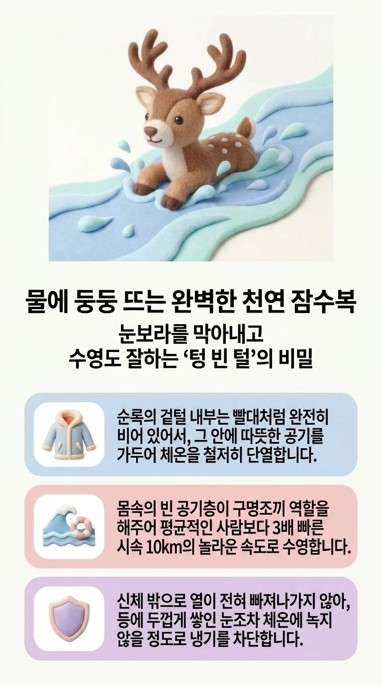 물에 둥둥 뜨는 완벽한 천연 잠수복 — 눈보라를 막아내고 수영도 잘하는 텅 빈 털'의 비밀