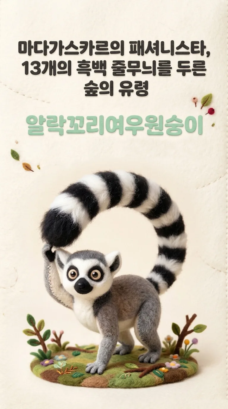마다가스카르의 패셔니스타, 13개의 흑백 줄무늬를 두른 술의 유령 — 알락꼬리여우원숭이