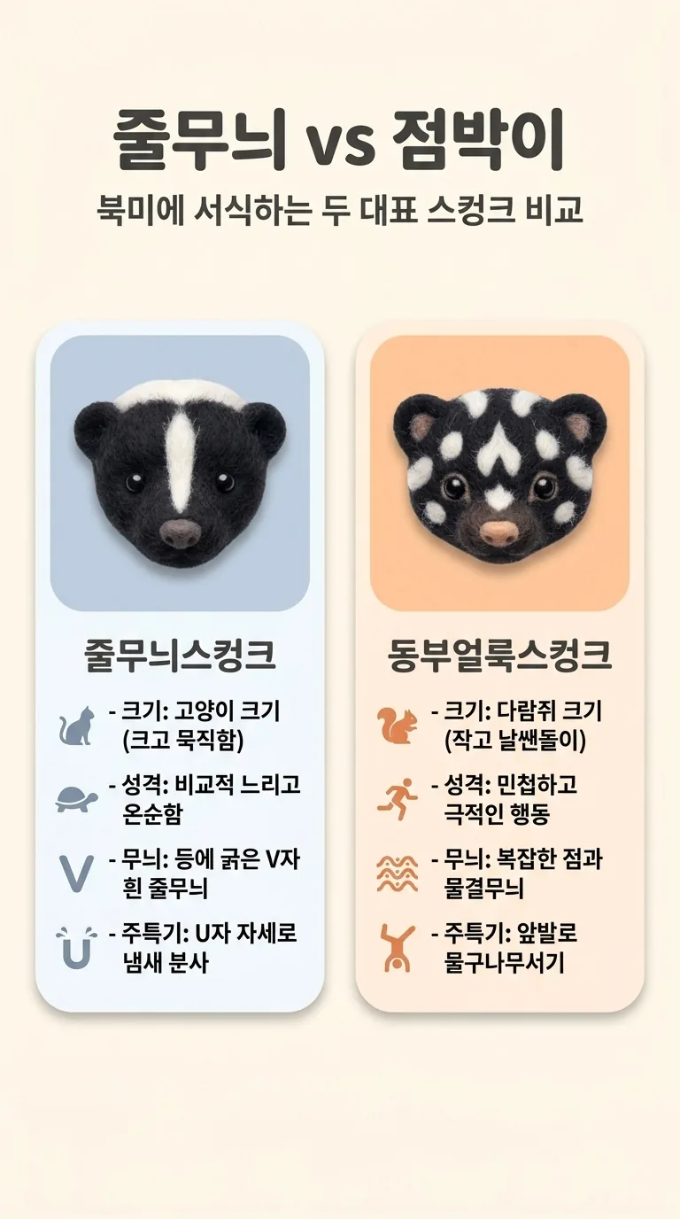 줄무늬 vs 점박이 — 북미에 서식하는 두 대표 스컹크 비교 — 줄무늬스컹크 / 동부얼룩스컹크