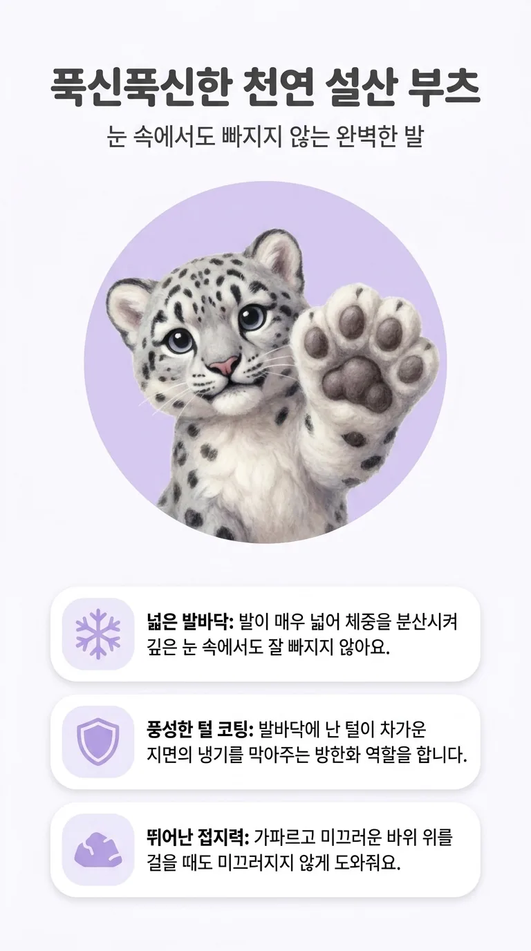 푹신푹신한 천연 설산 부츠 — 눈 속에서도 빠지지 않는 완벽한 발 — 넓은 발바닥 / 풍성한 털 코팅 / 뛰어난 접지력