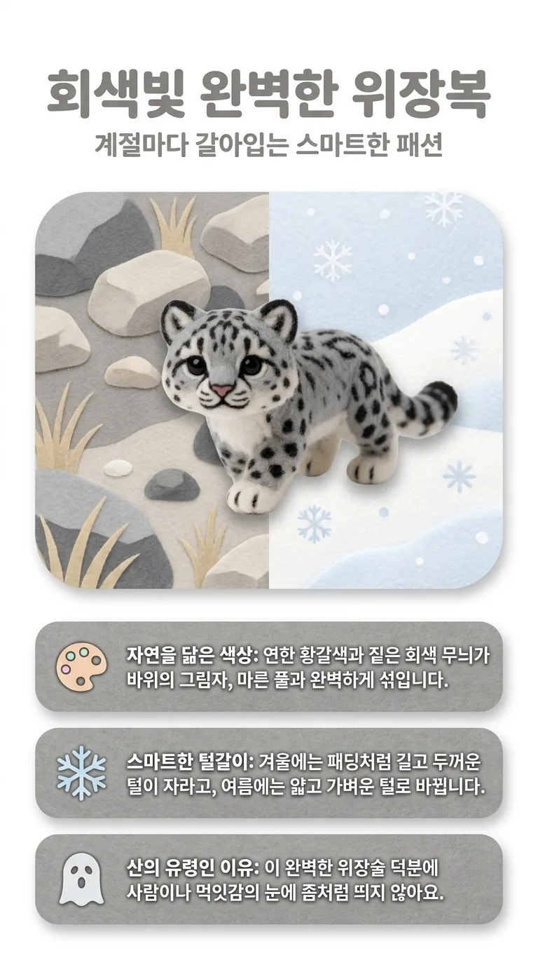 회색빛 완벽한 위장복 — 계절마다 갈아입는 스마트한 패션 — 자연을 닮은 색상 / 스마트한 털갈이 / 산의 유령인 이유