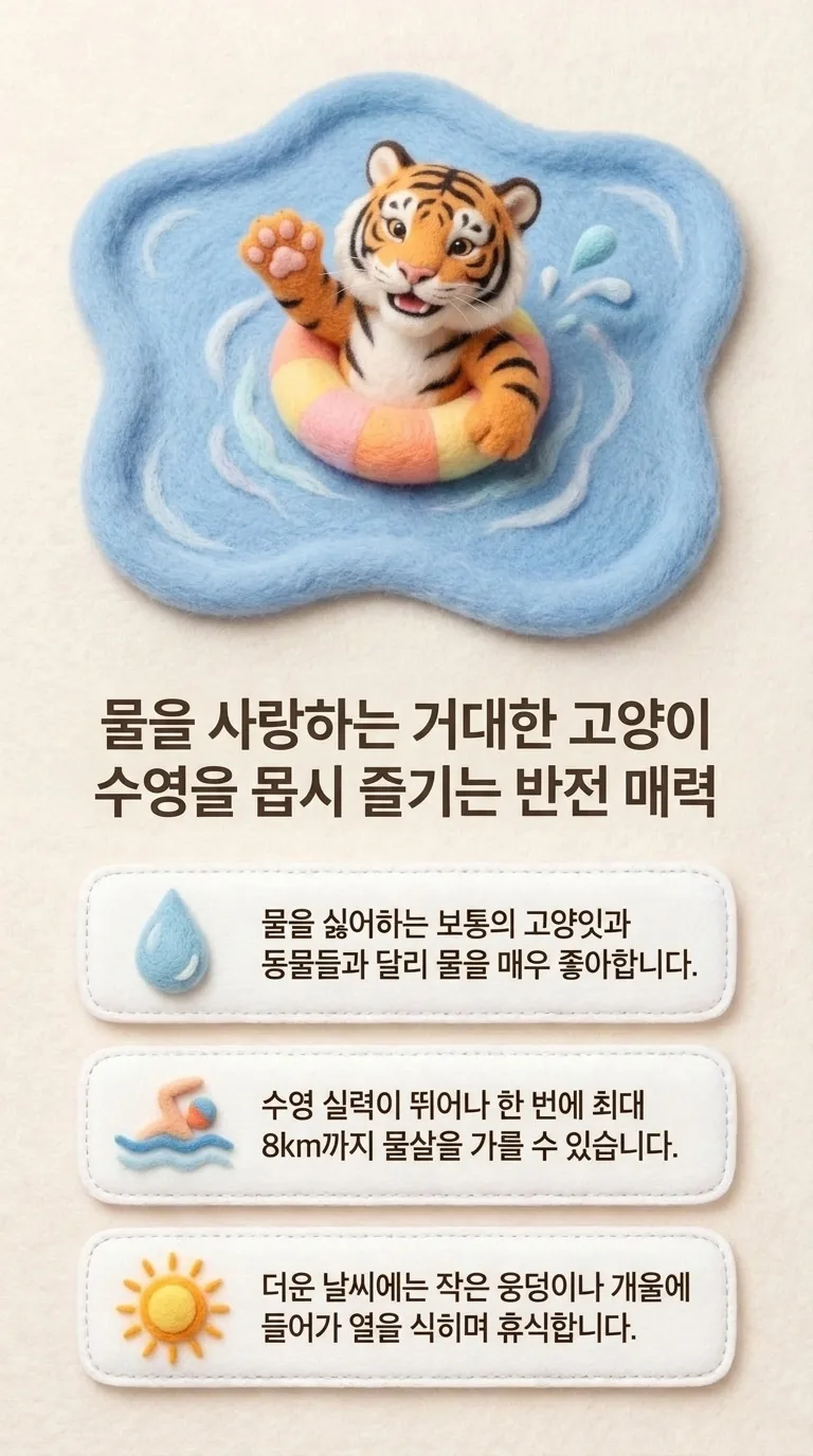 물을 사랑하는 거대한 고양이 수영을 몹시 즐기는 반전 매력