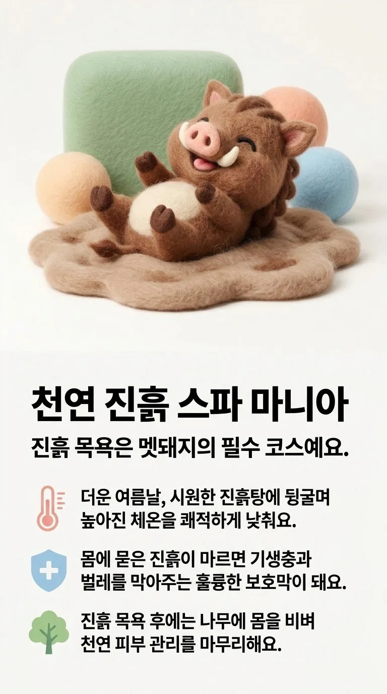 천연 진흙 스파 마니아 — 진흙 목욕은 멧돼지의 필수 코스예요.