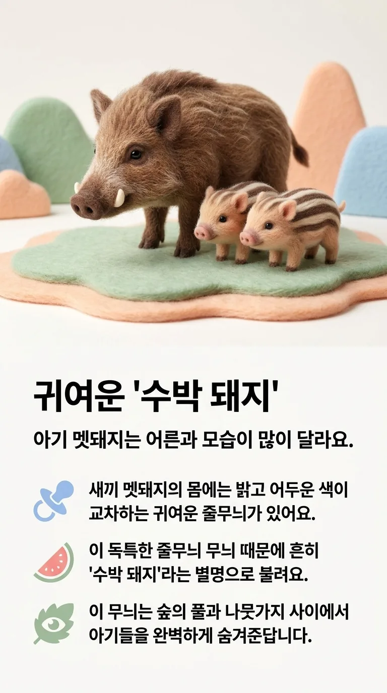 귀여운 '수박 돼지' — 아기 멧돼지는 어른과 모습이 많이 달라요.